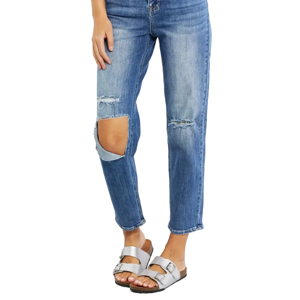 Risen Emily High Rise Cropped Jeans – Relaxed Fit & Distressed Style