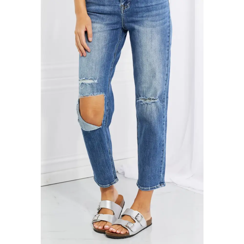 Risen Emily High Rise Cropped Jeans – Relaxed Fit & Distressed Style