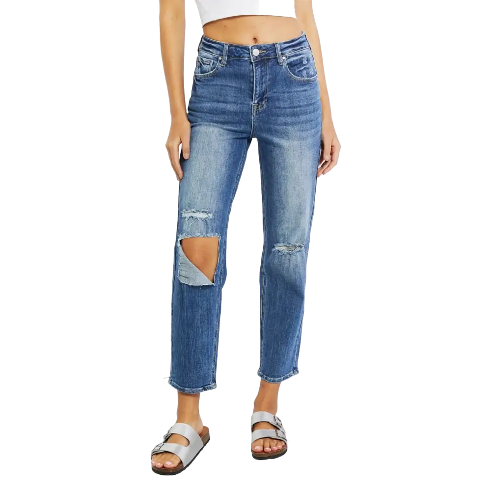 Risen Emily High Rise Cropped Jeans – Relaxed Fit & Distressed Style