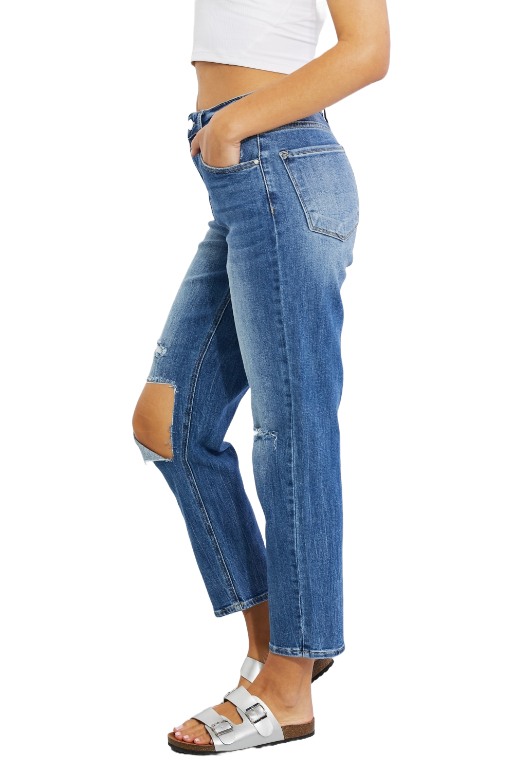 Risen Emily High Rise Relaxed Distressed Cropped Jeans