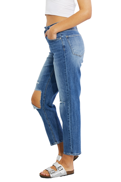 Risen Emily High Rise Relaxed Distressed Cropped Jeans