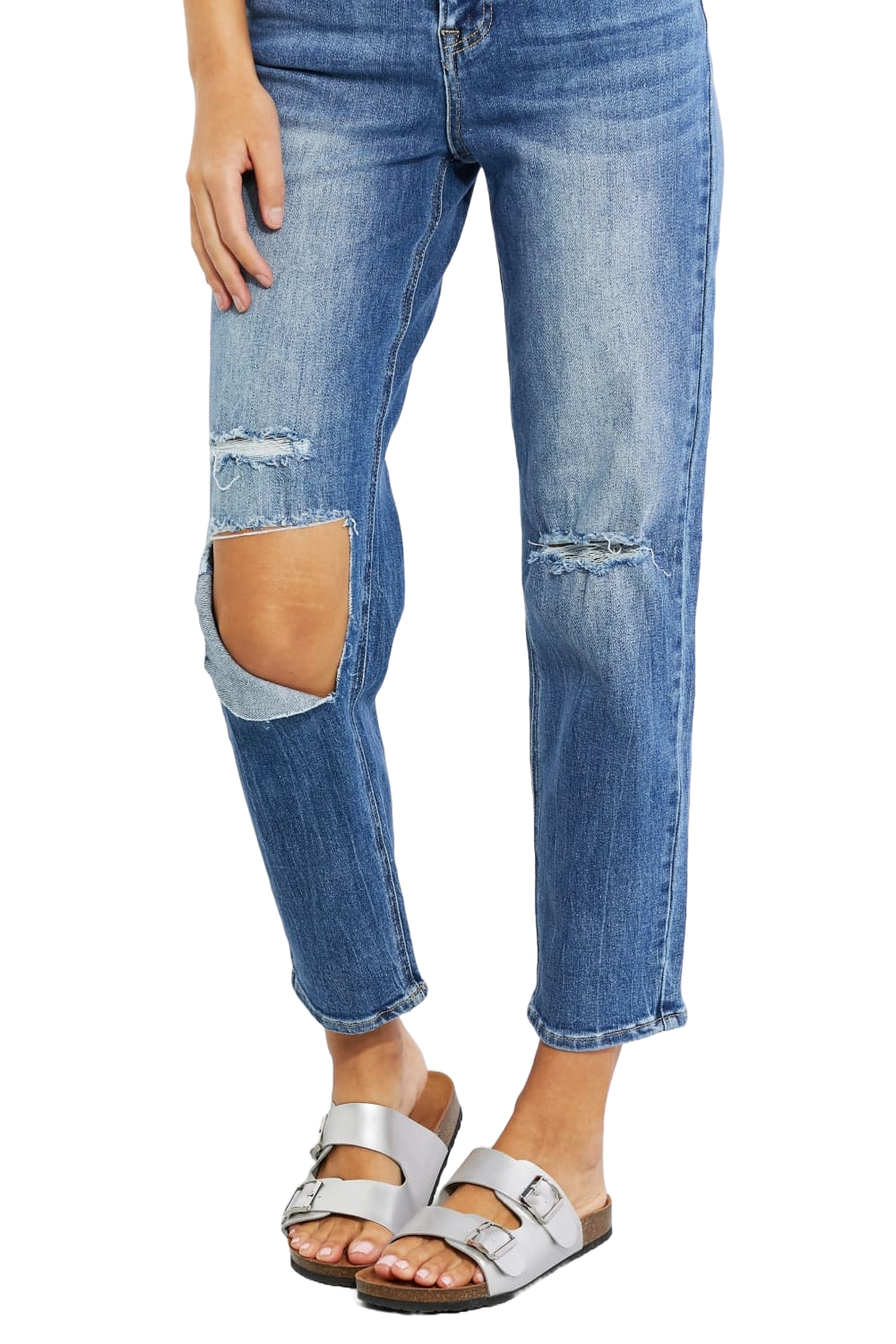 Risen Emily High Rise Relaxed Distressed Cropped Jeans
