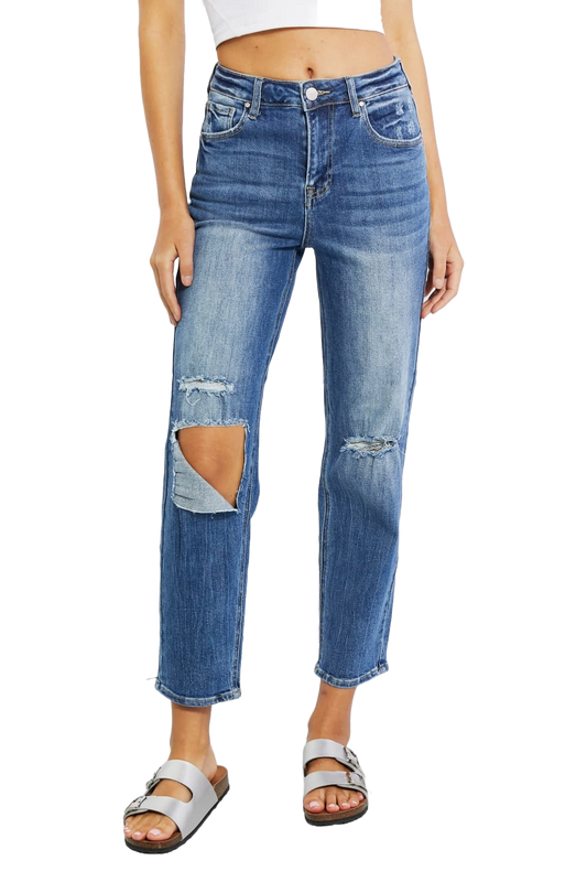 Risen Emily High Rise Relaxed Distressed Cropped Jeans