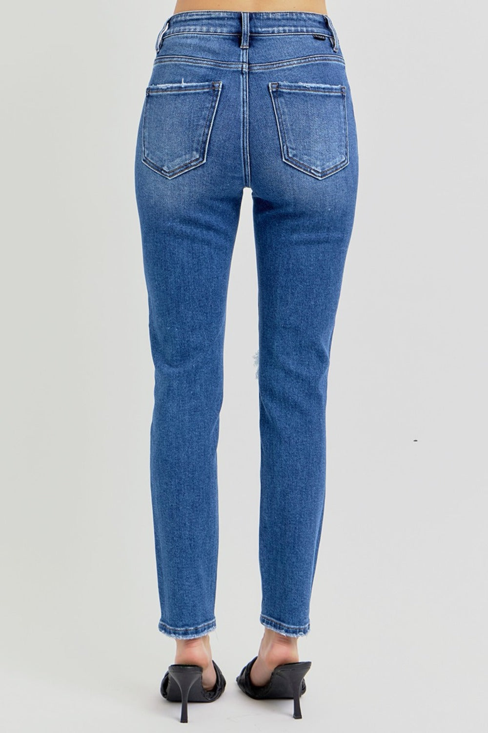 Risen High Rise Ankle Skinny Knee Distressed Jeans