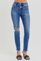 Risen High Rise Ankle Skinny Knee Distressed Jeans