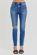 Risen High Rise Ankle Skinny Knee Distressed Jeans