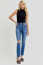 Risen High Rise Ankle Skinny Knee Distressed Jeans