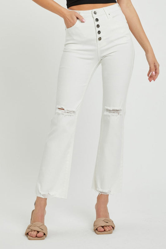 Risen High Rise Button Fly Straight Ankle Jeans