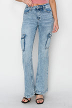 Risen High Rise Cargo Flare Jeans