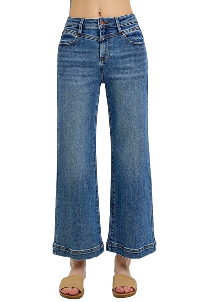 Risen High Rise Crop Wide Leg Front Yoke Detail Jeans