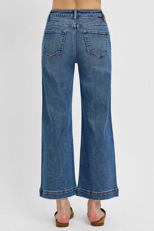 Risen High Rise Crop Wide Leg Front Yoke Detail Jeans