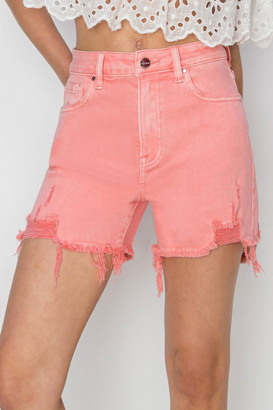 Risen High Rise Distressed Denim Shorts