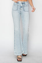Risen High Rise Front Patch Pocket Flare Jeans