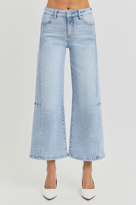Risen High Rise Seamed Detail Wide Leg Crop Jeans