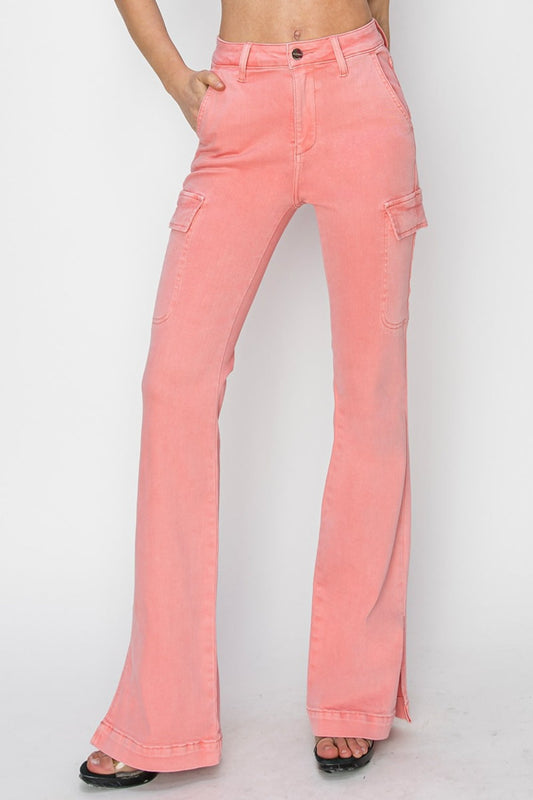 Risen High Rise Side Slit Cargo Bootcut Jeans