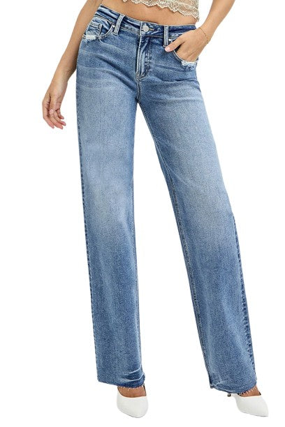 Risen High Rise Straight Leg Jeans with Pockets