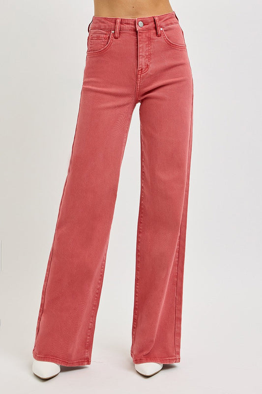 Risen High Rise Tummy Control Wide Leg Jeans