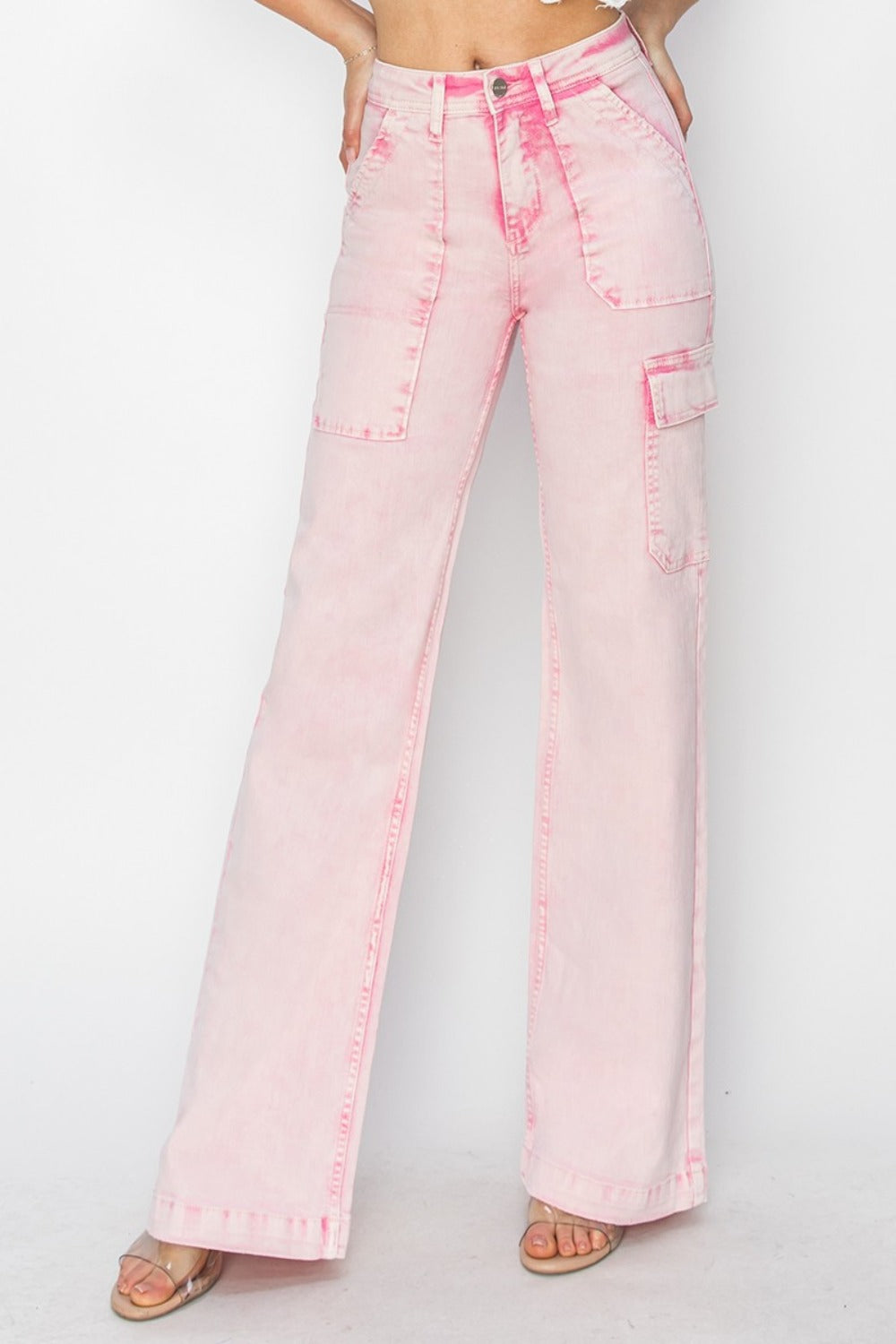 Risen High Rise Wide Leg Cargo Pocket Jeans