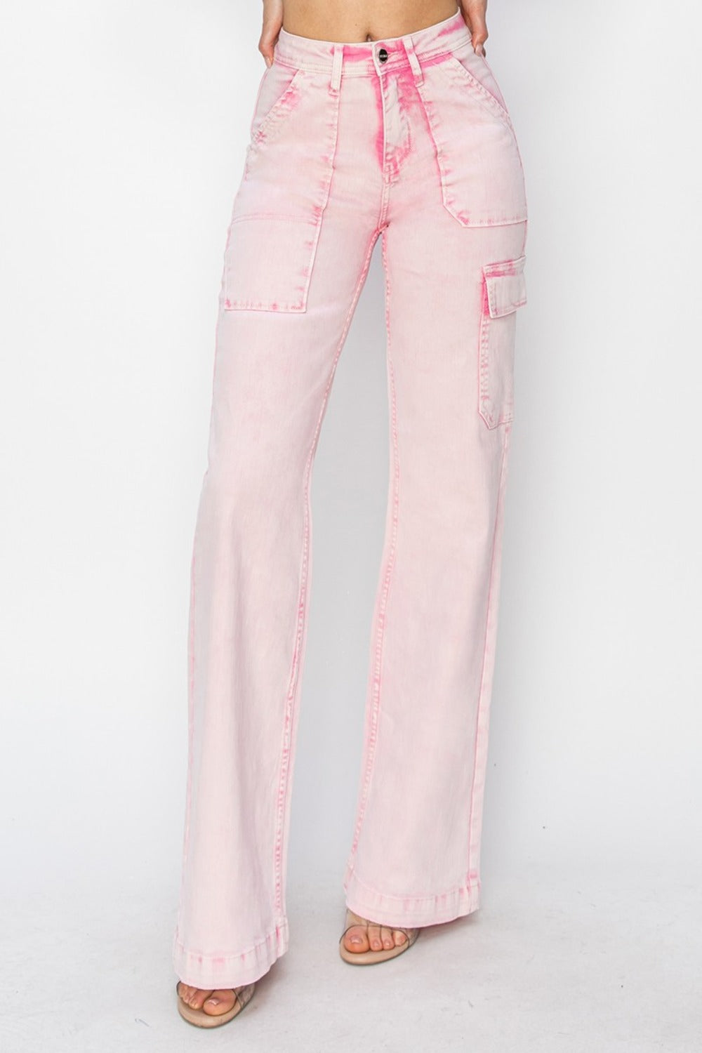 Risen High Rise Wide Leg Cargo Pocket Jeans