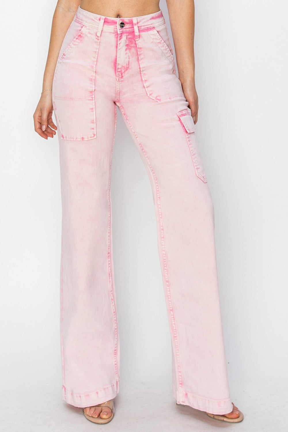 Risen High Rise Wide Leg Cargo Pocket Jeans