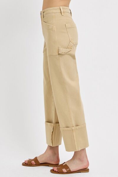 Risen High Rise Wide Straight Cuffed Patch Jeans