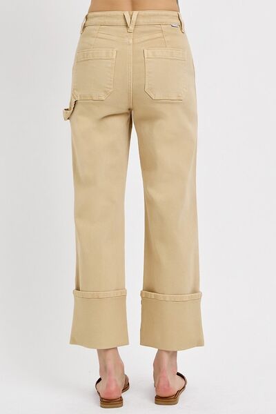 Risen High Rise Wide Straight Cuffed Patch Jeans