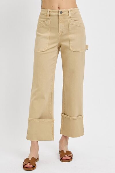 Risen High Rise Wide Straight Cuffed Patch Jeans