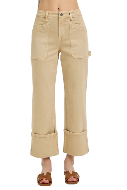 Risen High Rise Wide Straight Cuffed Patch Jeans