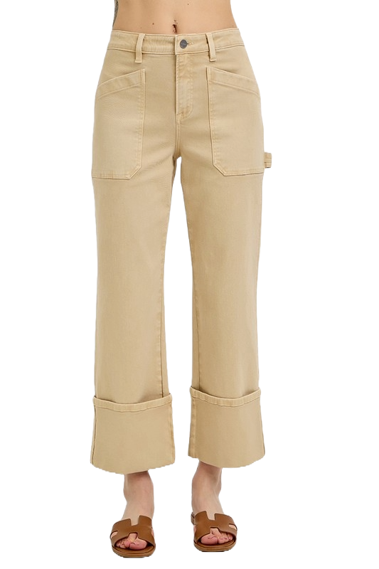Risen High Rise Wide Straight Cuffed Patch Jeans