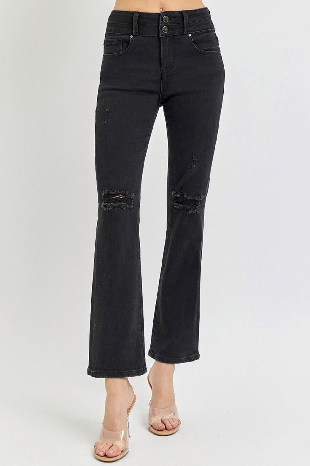Risen High Rise Wide Waistband Ankle Bootcut Jeans
