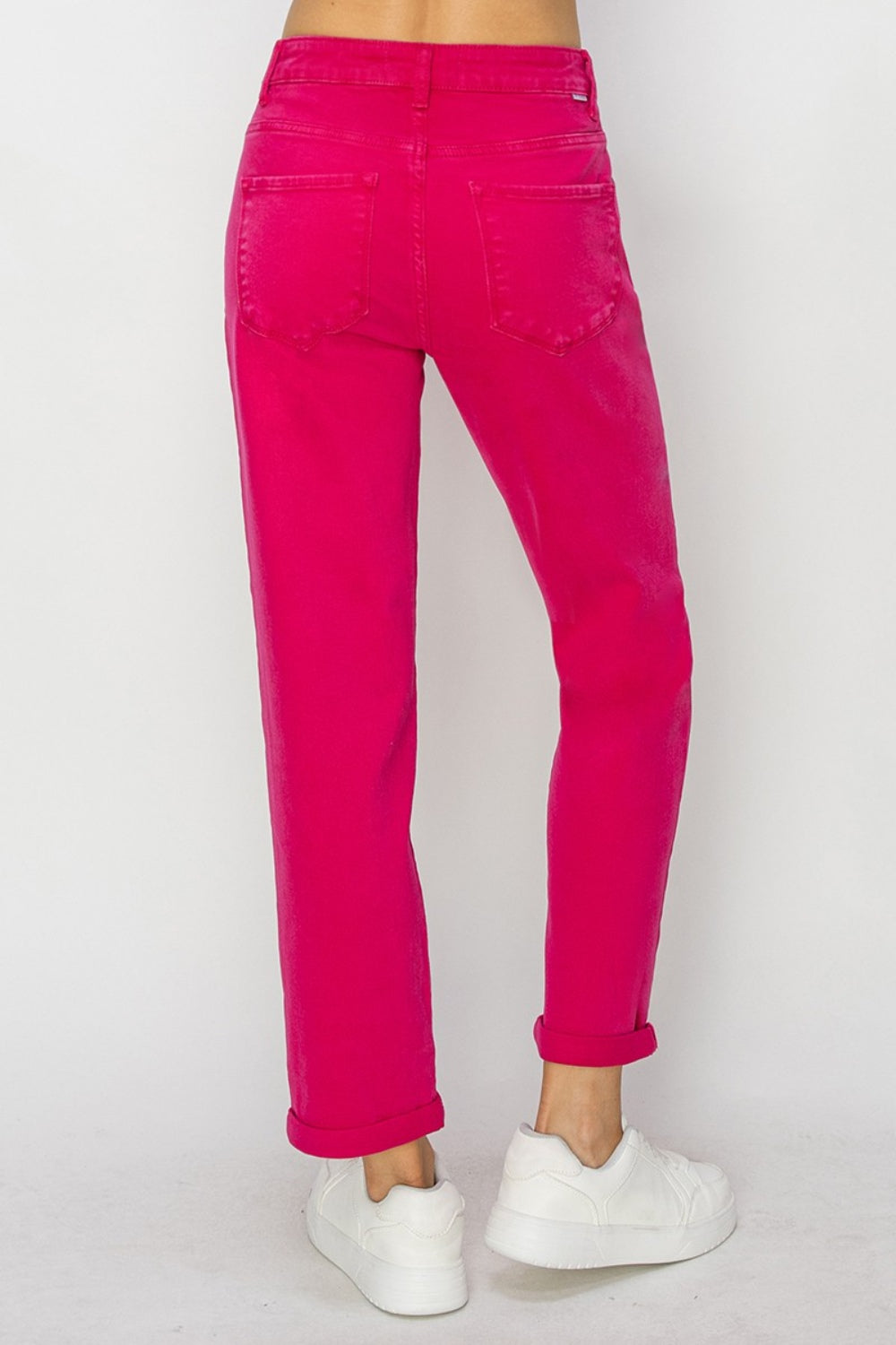 Risen High Waist Rolled Hem Straight Jeans