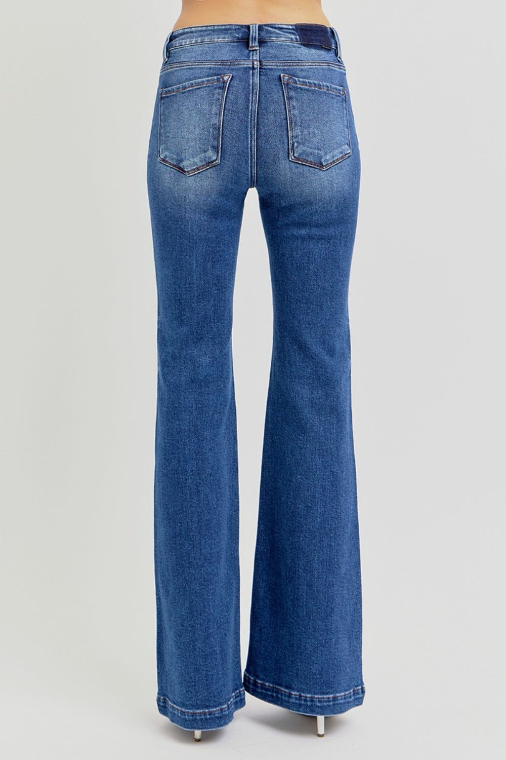 Risen Low Rise Flare Jeans with Pockets