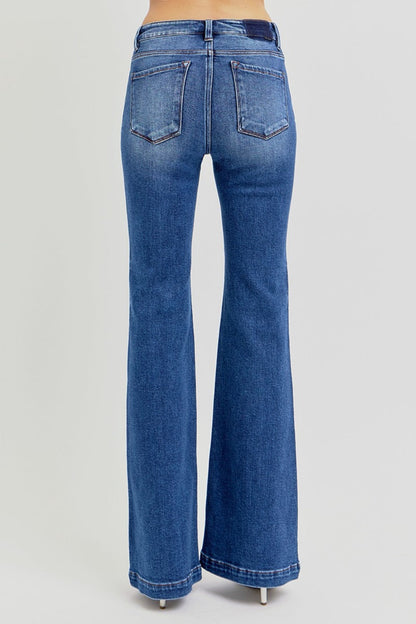 Risen Low Rise Flare Jeans with Pockets