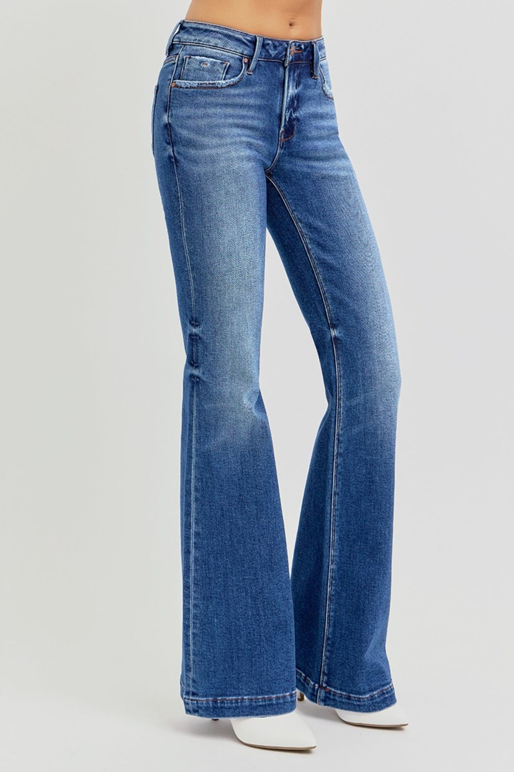 Risen Low Rise Flare Jeans with Pockets