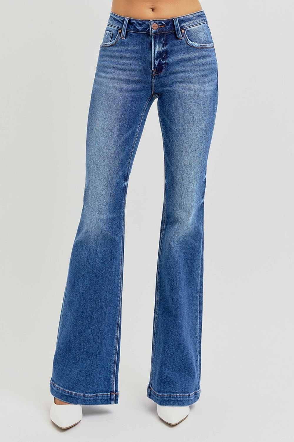 Risen Low Rise Flare Jeans with Pockets
