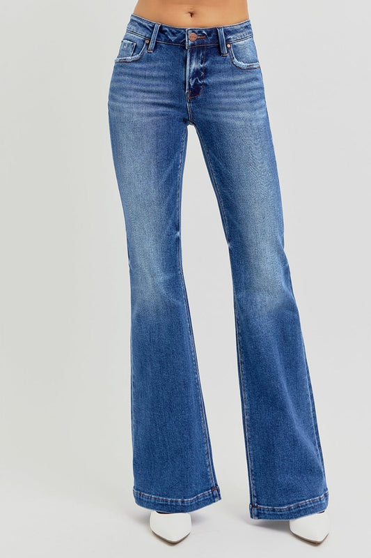 Risen Low Rise Flare Jeans with Pockets