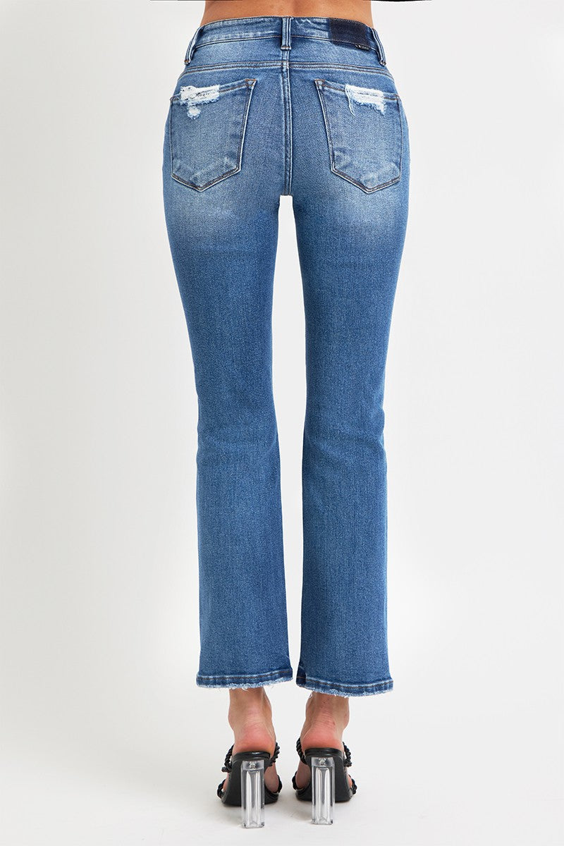 Risen Mid Rise Ankle Straight Jeans with Pockets