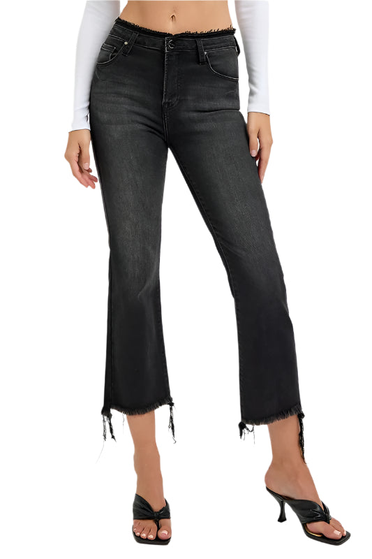 RISEN Raw Hem Cropped Flare Jeans