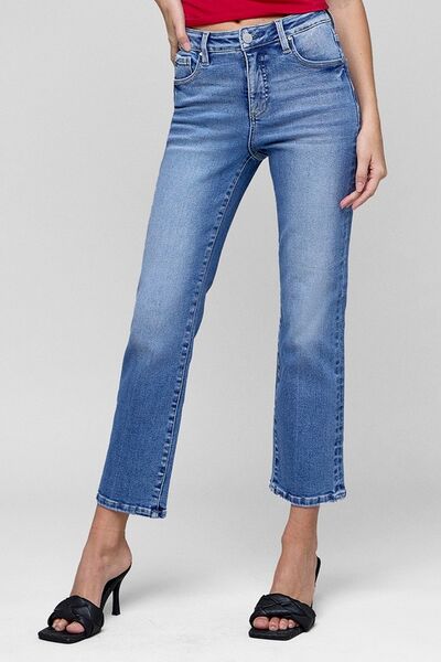 Risen Tummy Control High Rise Crop Straight Jeans