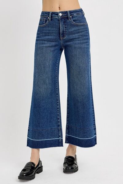 Risen Tummy Control High Rise Crop Wide Hem Jeans