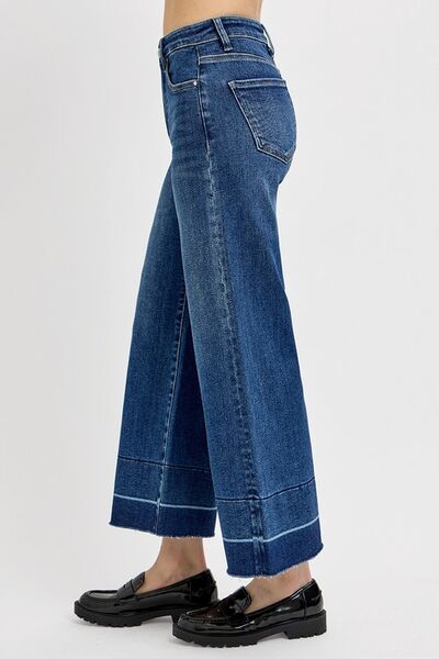 Risen Tummy Control High Rise Crop Wide Hem Jeans