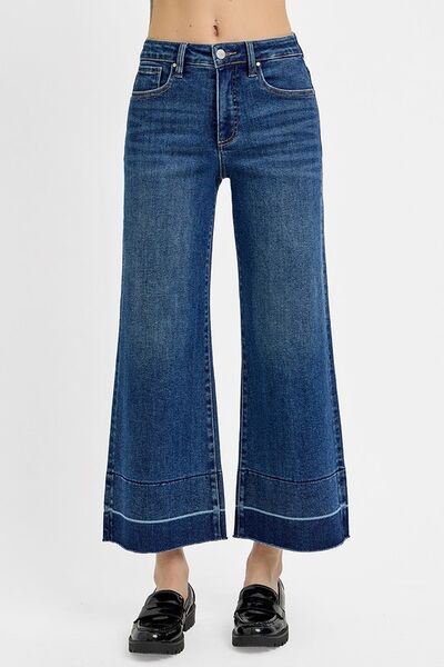 Risen Tummy Control High Rise Crop Wide Hem Jeans