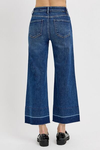 Risen Tummy Control High Rise Crop Wide Hem Jeans