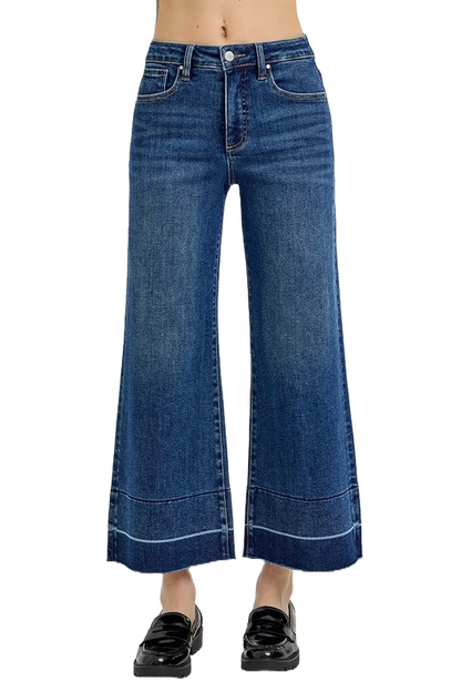 Risen Tummy Control High Rise Crop Wide Hem Jeans