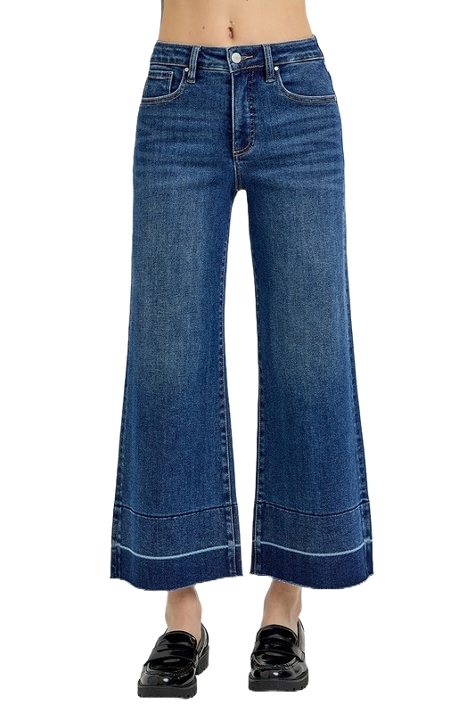 Risen Tummy Control High Rise Crop Wide Hem Jeans
