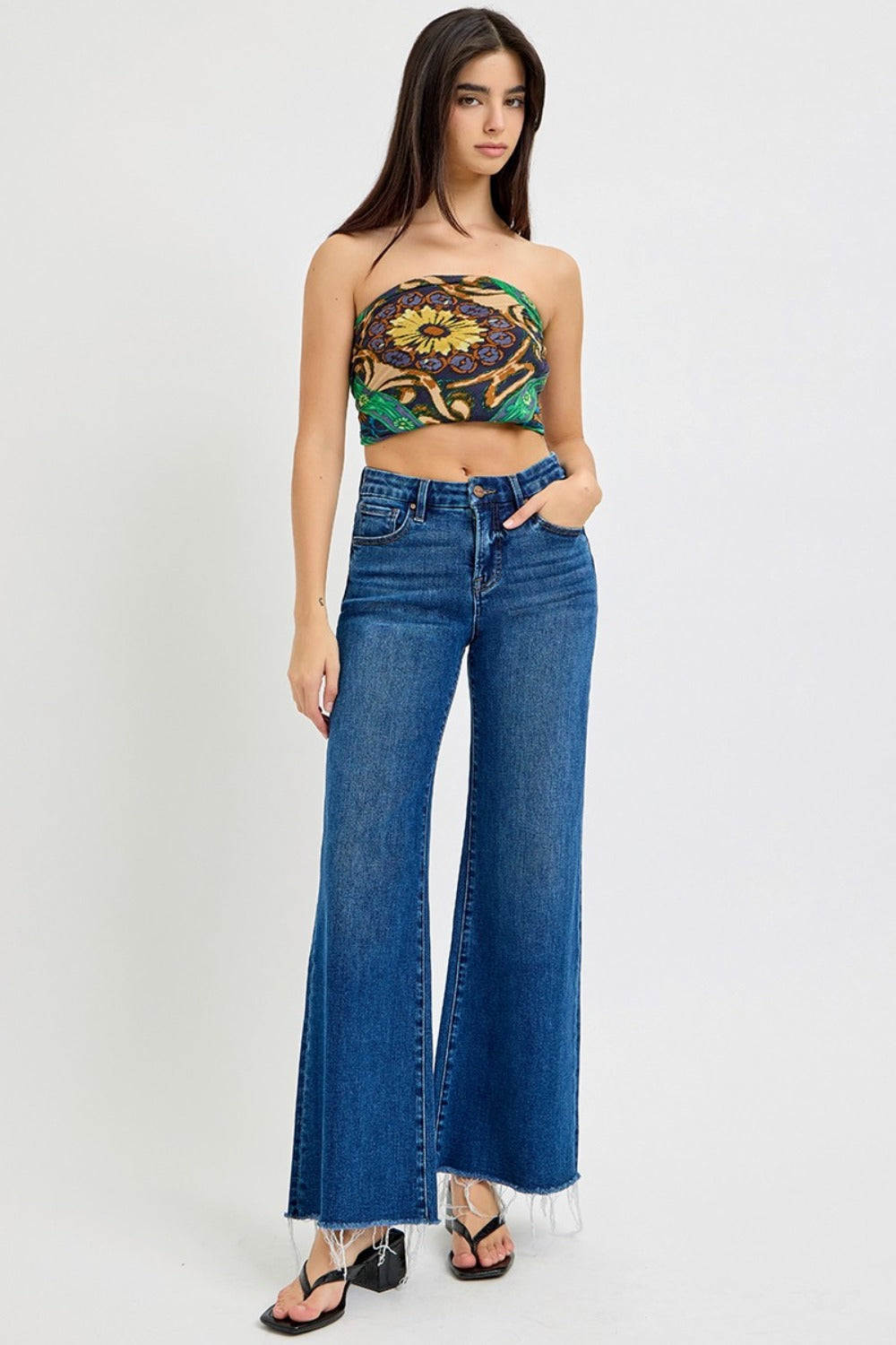 Risen Tummy Control High Rise Wide Leg Jeans
