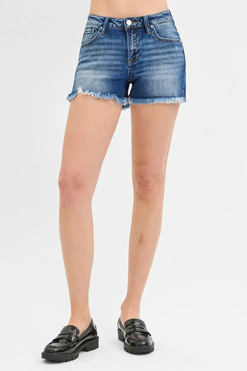 RISEN Women's Low Rise Frayed Denim Shorts – Full & Plus Size Jean Cutoffs