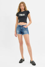 RISEN Women's Low Rise Frayed Denim Shorts – Full & Plus Size Jean Cutoffs