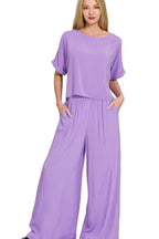 Round Neck T-Shirt & Wide Leg Pants Set – Zenana Comfy Lounge Outfit