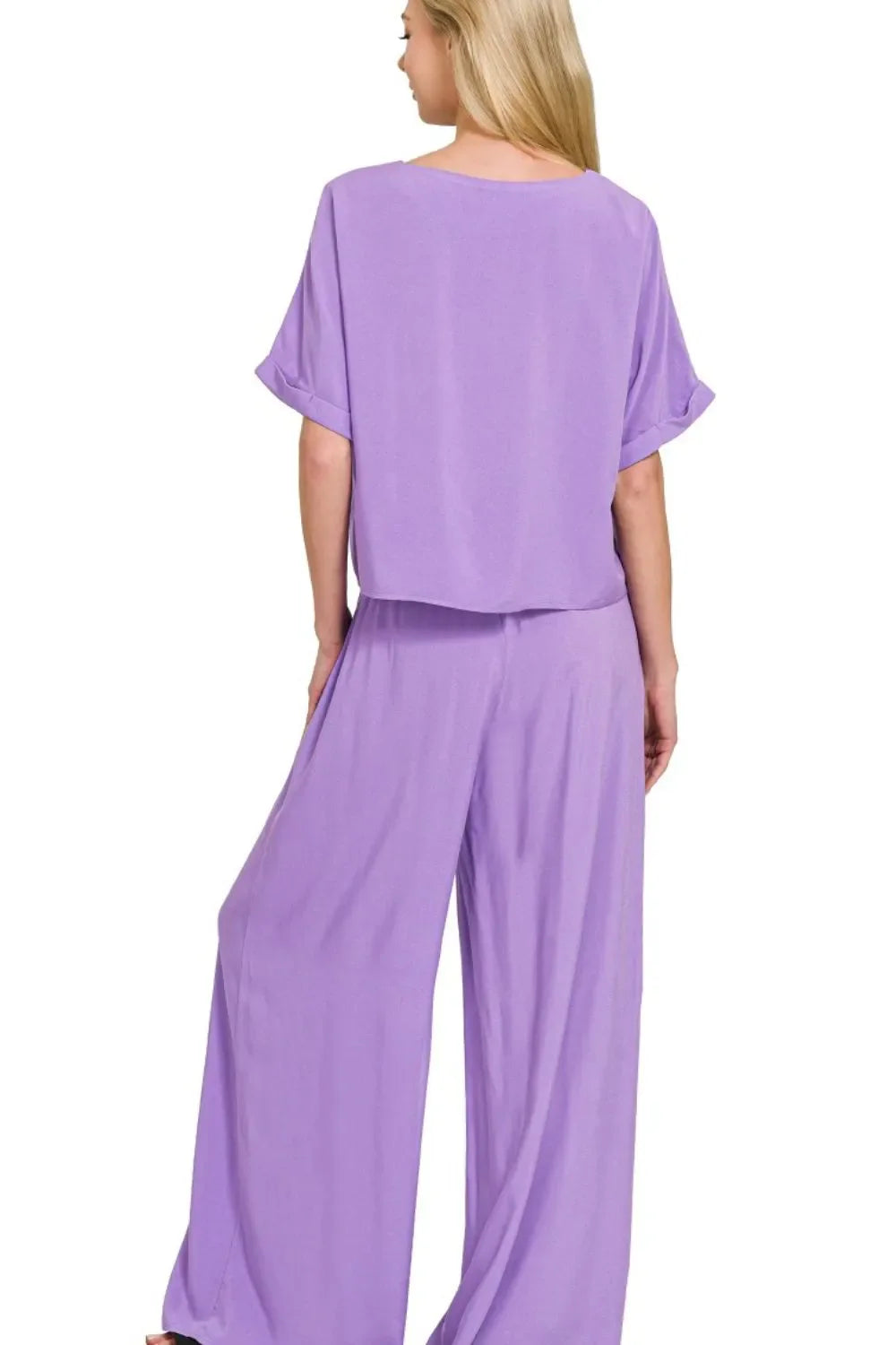 Round Neck T-Shirt & Wide Leg Pants Set – Zenana Comfy Lounge Outfit